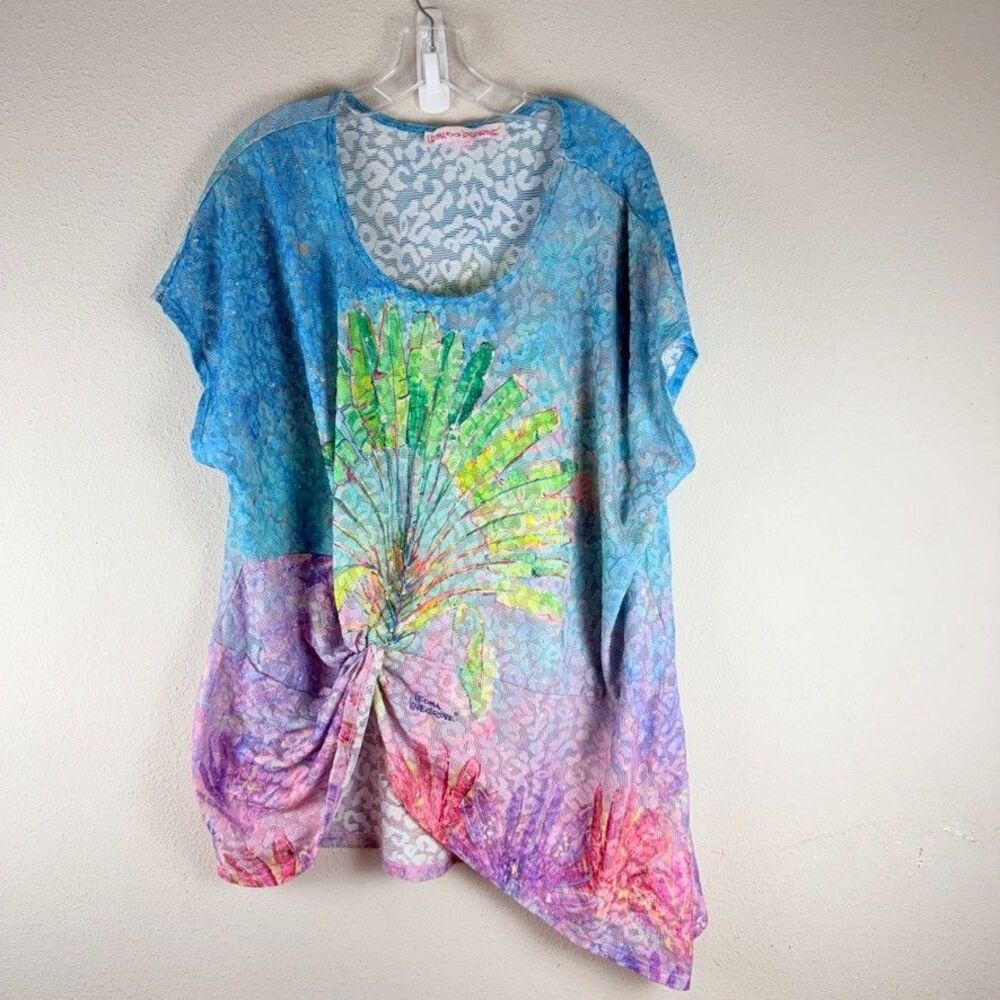 Leoma Lovegrove Florida Travelers Size 2X Palm Tree Knit Blouse Beachy Resort